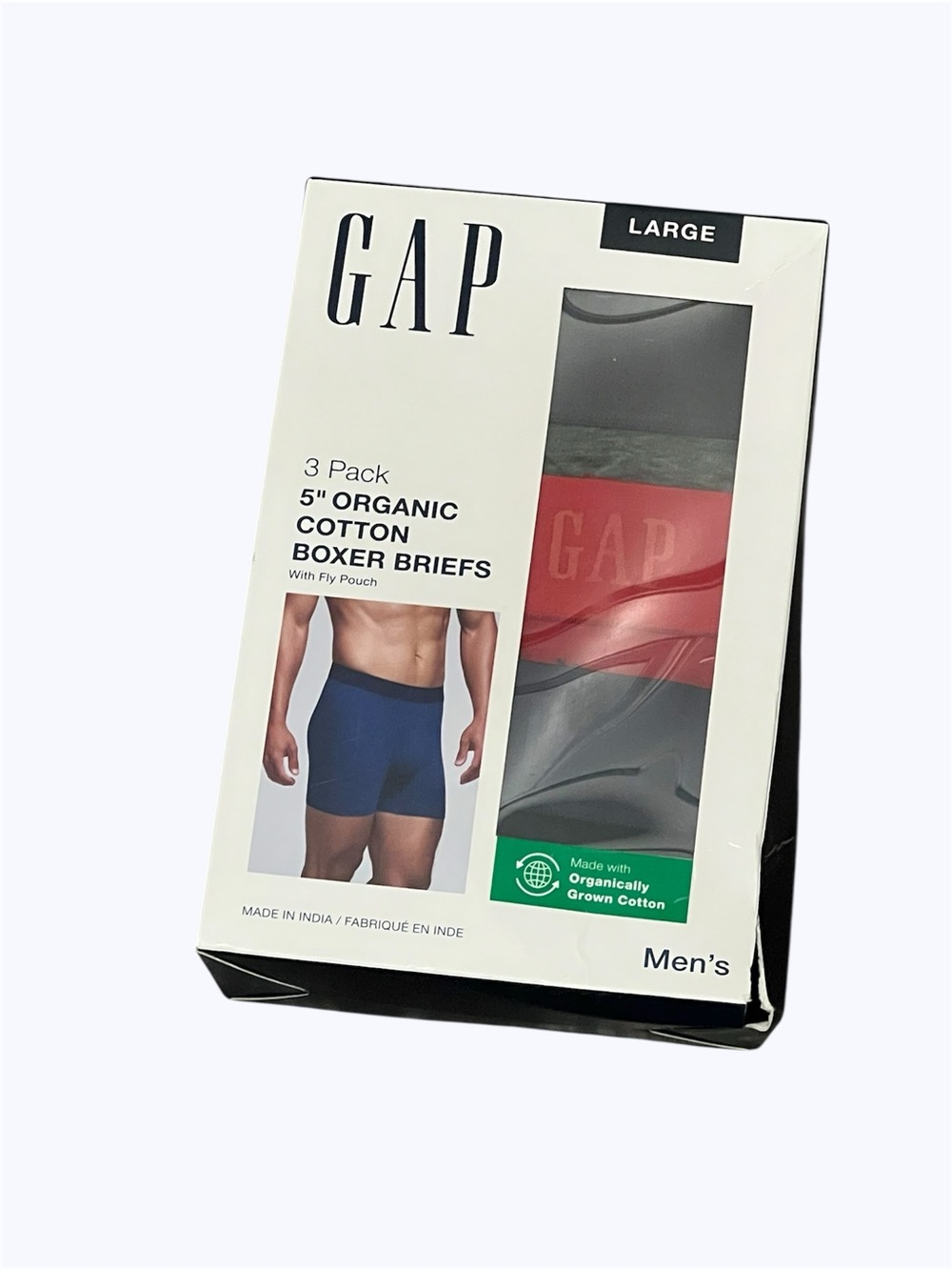 GAP Men's 3-Pack 5" Organic Cotton Boxer Briefs - Gray, Red, Dark Gray L